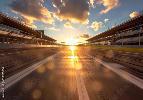 Blurred Motion at Race Track During Sunset