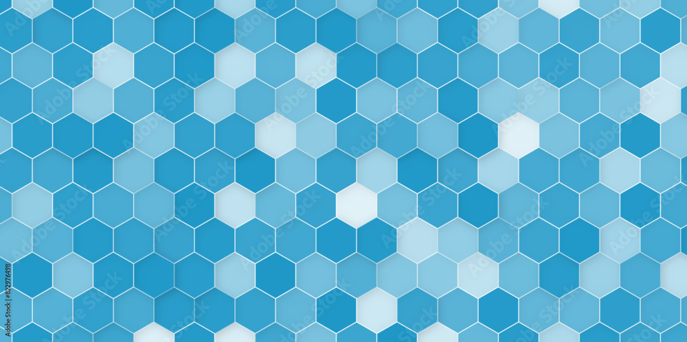Seamless blue mosaic honeycomb pattern, art background template. Vector marble texture