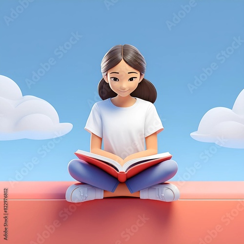 minimalist art with girl reading a book 