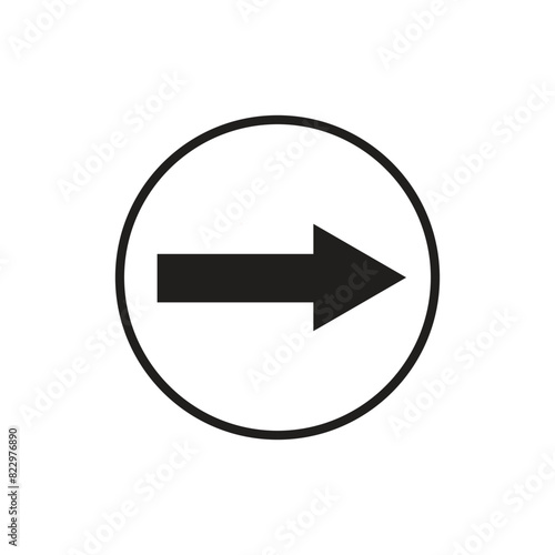 Round icon of right direction arrow. Flat style illustration with long shadows in five variants background color.