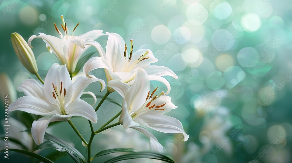 Fototapeta premium white lilies on a soft green background