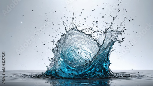 Minimalist water splash frozen in midair flying droplets pure white studio artistic product photo