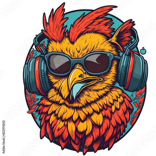 Rooster with headphones