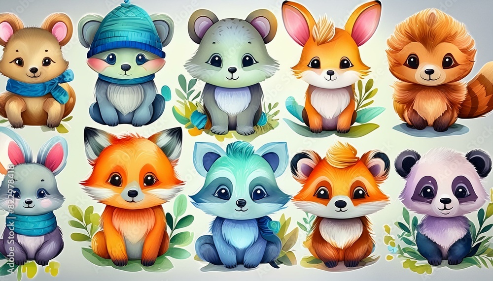 cute watercolor wildlife baby animals illustrations set cute watercolor wildlife baby animals illustrations set