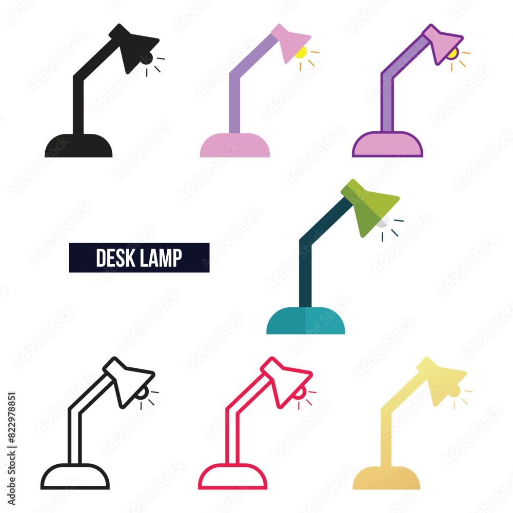 Desk lamp icon set flat vector illustration.