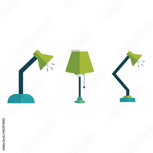 Desk lamp icon set flat vector illustration.
