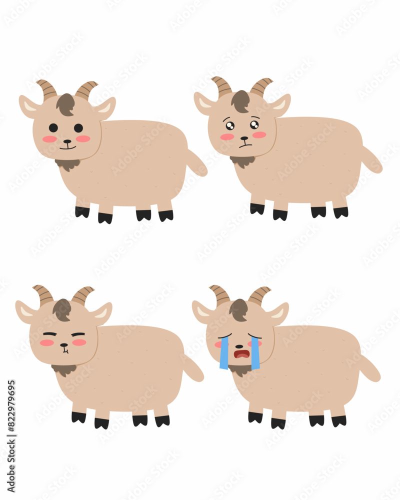 Cute goats with various emoticon farm animals set, eid Al adha Cute goats with various emoticon farm animals set, eid Al adha