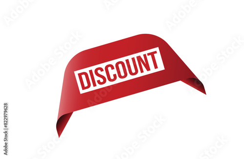Discount red ribbon label banner. Open available now sign or Discount tag.