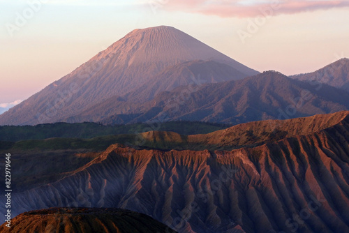 The majestic of Mount Semeru behind the caldera photo