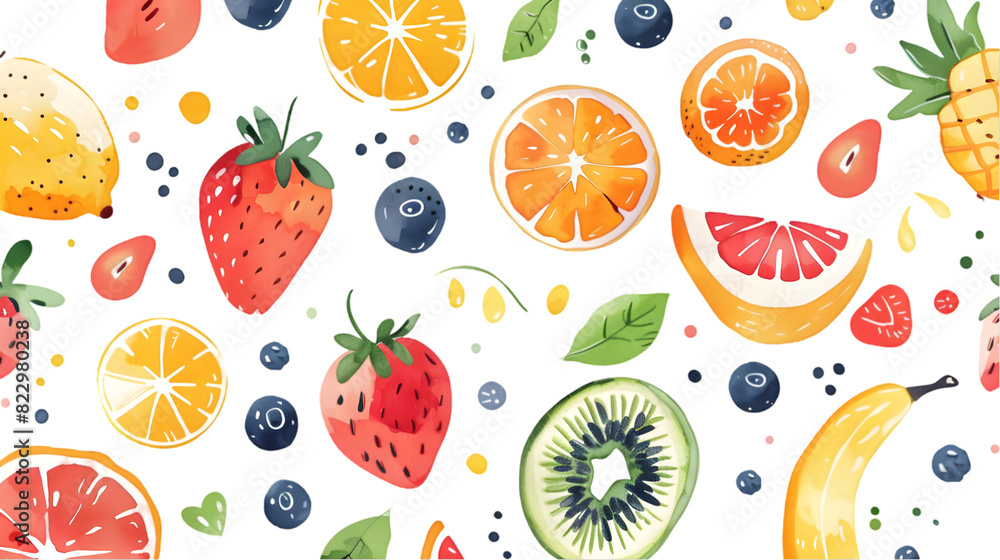 Pastel Fruits Pattern isolated on a transparent background Pastel Fruits Pattern isolated on a transparent background
