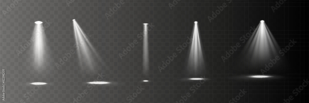 Light effect set. Glow isolated white transparent light effect set, lens flare, explosion, glitter, dust, line, sun flash, spark and stars, spotlight, curve twirl.