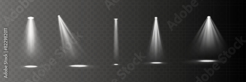 Light effect set. Glow isolated white transparent light effect set, lens flare, explosion, glitter, dust, line, sun flash, spark and stars, spotlight, curve twirl.