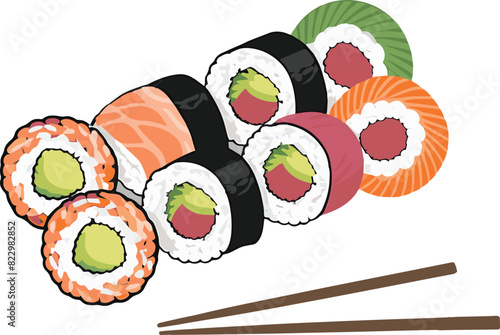 Delicious sushi Vector illustration On White Background.