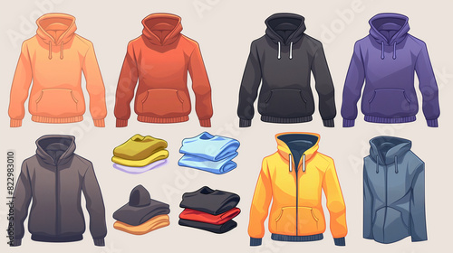 Assorted colorful hoodies collection vector illustration