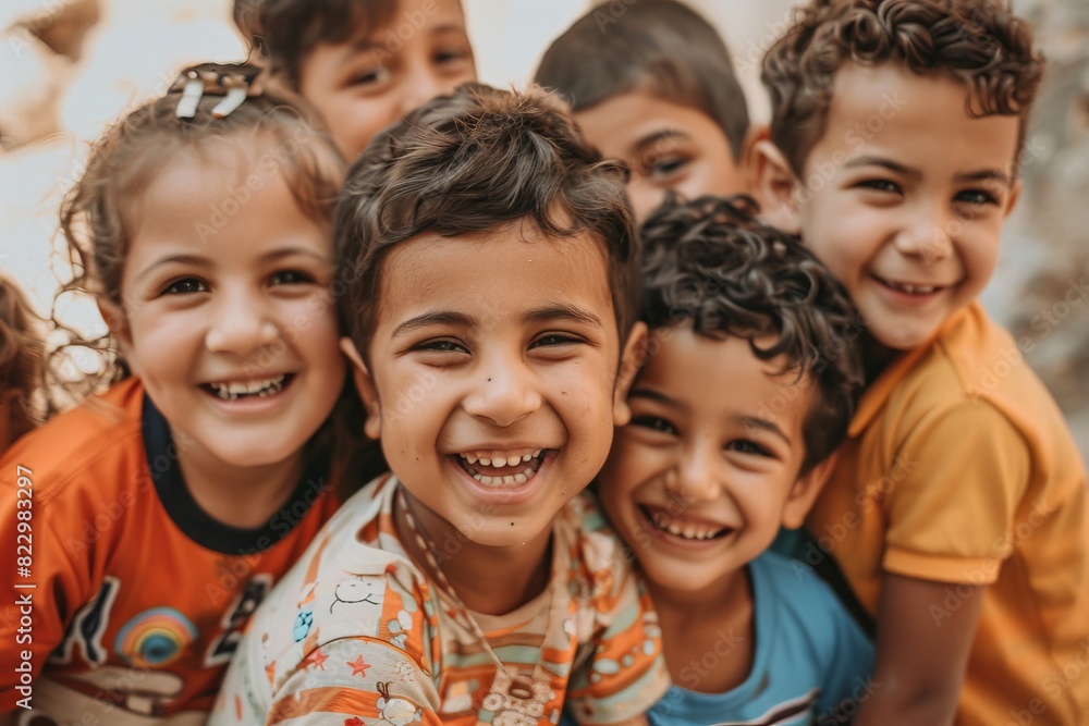Portrait of a group of children smiling and looking at the camera Portrait of a group of children smiling and looking at the camera