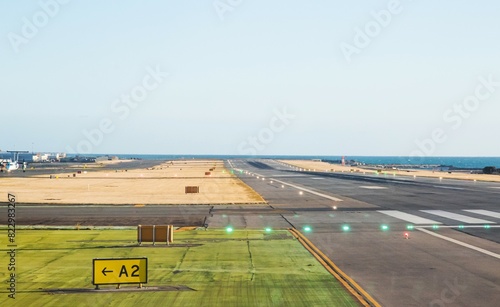 Aiport runway at Wellington International Airport on a fine day.