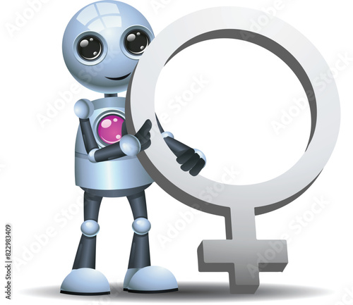 3D illustration of a little robot woman hold side by side female sex symbol on isolated white background.eps
