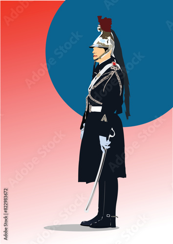 A French Republican Guard. Garde Républicaine. 3d color vector illustration