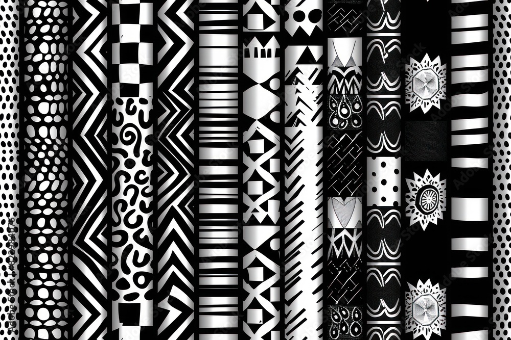 Seamless Tribal Black and White Pattern: Infuse your projects with cultural flair using a repeating tribal design. Seamless Tribal Black and White Pattern: Infuse your projects with cultural flair using a repeating tribal design.