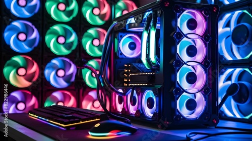 A gaming computer with many RGB LED lighting. 