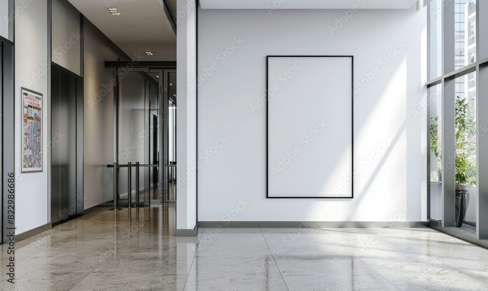 Interior design element, mockup of poster frame on wall Interior design element, mockup of poster frame on wall