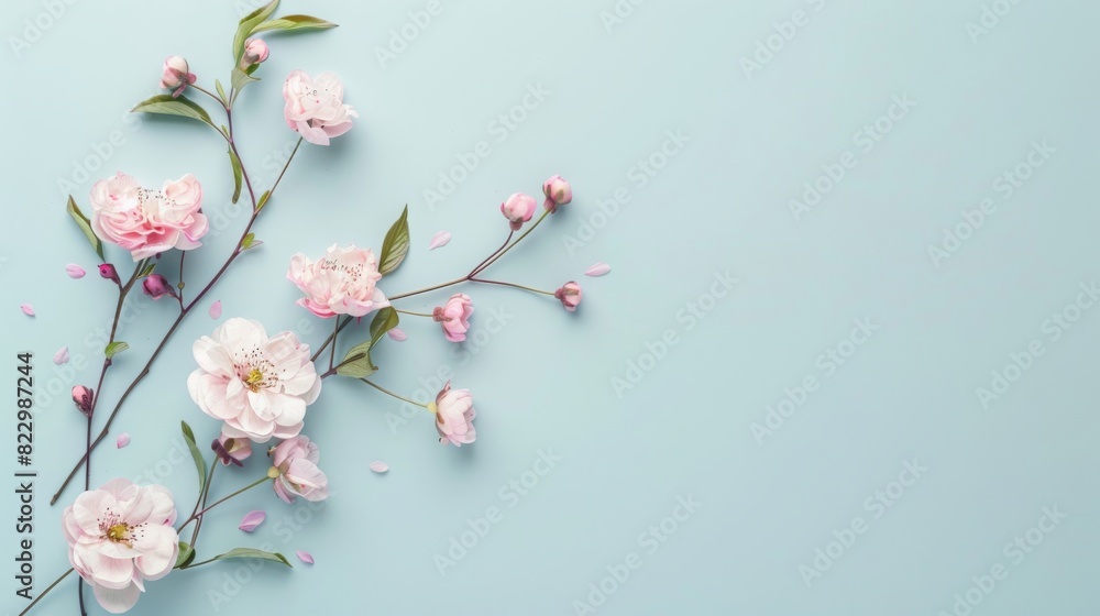 Flower Flat On Light Blue Background Serene Elegant Background Flower Flat On Light Blue Background Serene Elegant Background