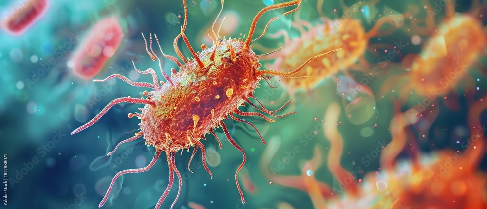 Microscopic view of vibrant bacteria cells. Ideal for medical, scientific, or educational use, highlighting microbial life at a cellular level. Microscopic view of vibrant bacteria cells. Ideal for medical, scientific, or educational use, highlighting microbial life at a cellular level.