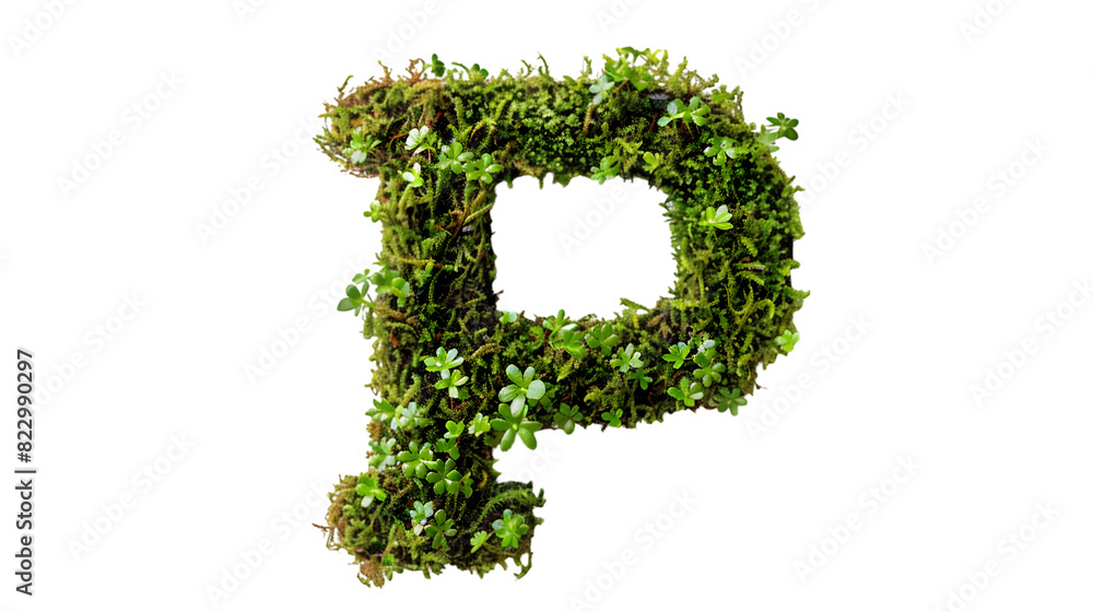 Green moss in shape alphabet letter P isolated on a transparent background Green moss in shape alphabet letter P isolated on a transparent background