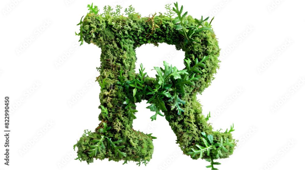 Green moss in shape alphabet letter R isolated on a transparent background Green moss in shape alphabet letter R isolated on a transparent background