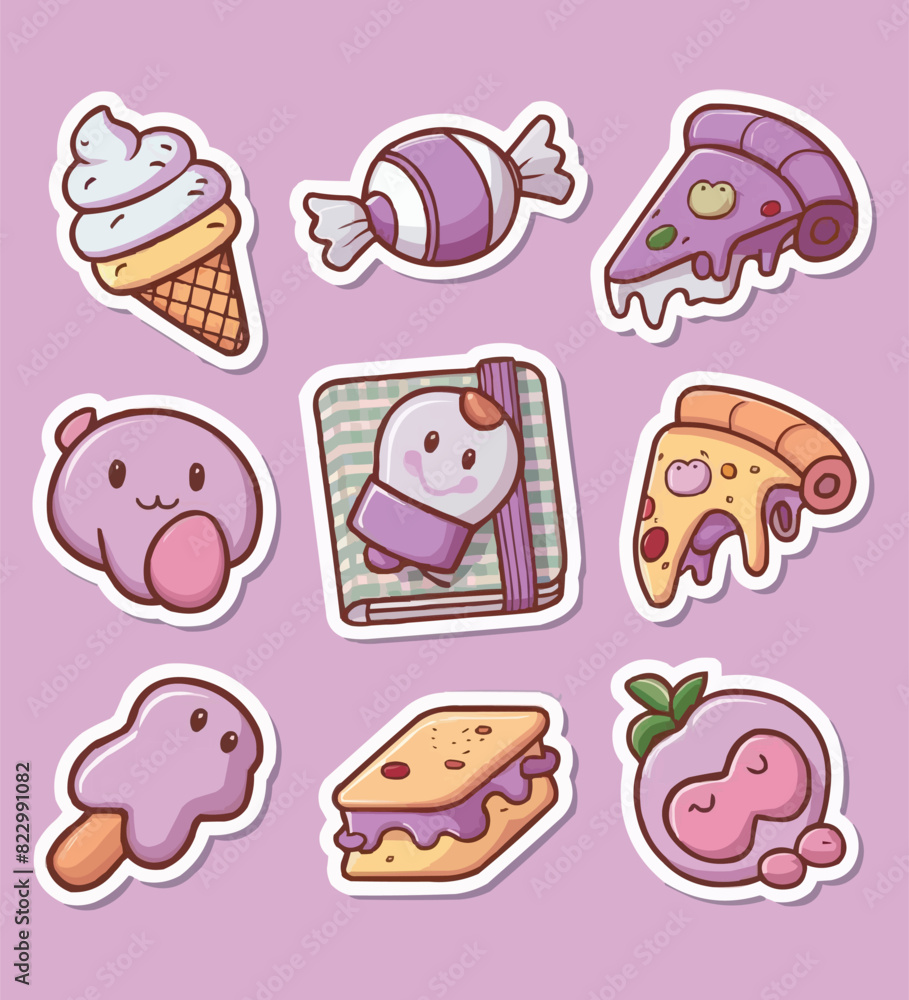 Popular Foods and Treats Printable Stickers Vector illustration set