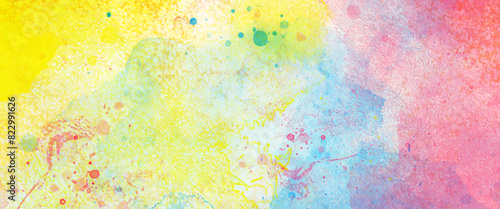 Vector pastel colorful watercolor banner splashes, colorful gradient ink colors wet effect hand drawn canvas background. © Grave passenger