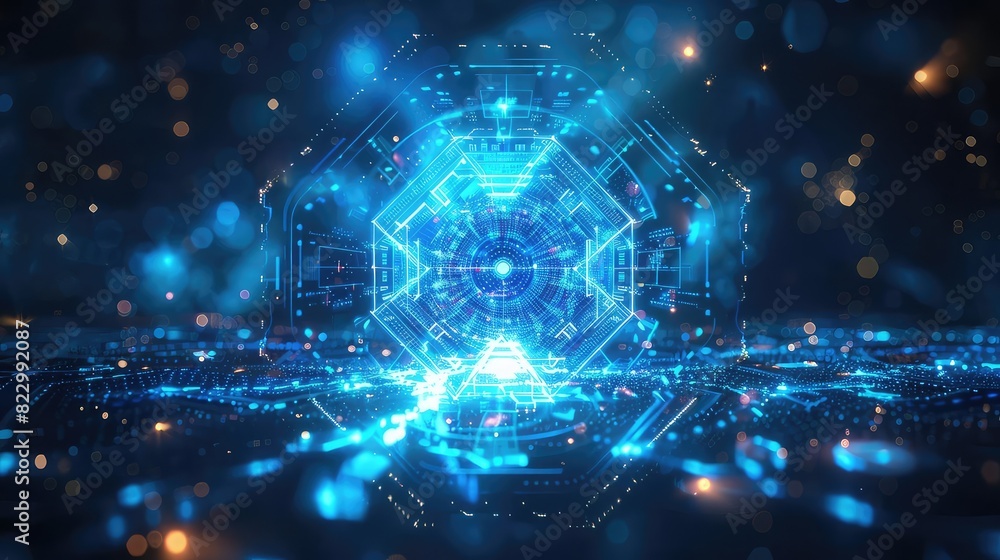 Quantum bit qubit representation, abstract geometric shapes, glowing neon blue, futuristic design, high resolution Quantum bit qubit representation, abstract geometric shapes, glowing neon blue, futuristic design, high resolution