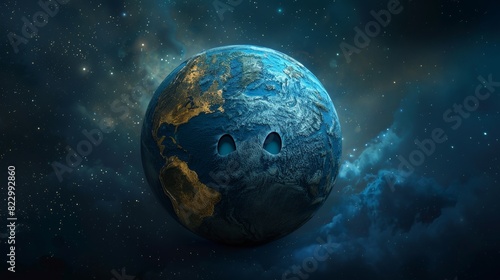 The image shows a beautiful and habitable exoplanet with a blue atmosphere.