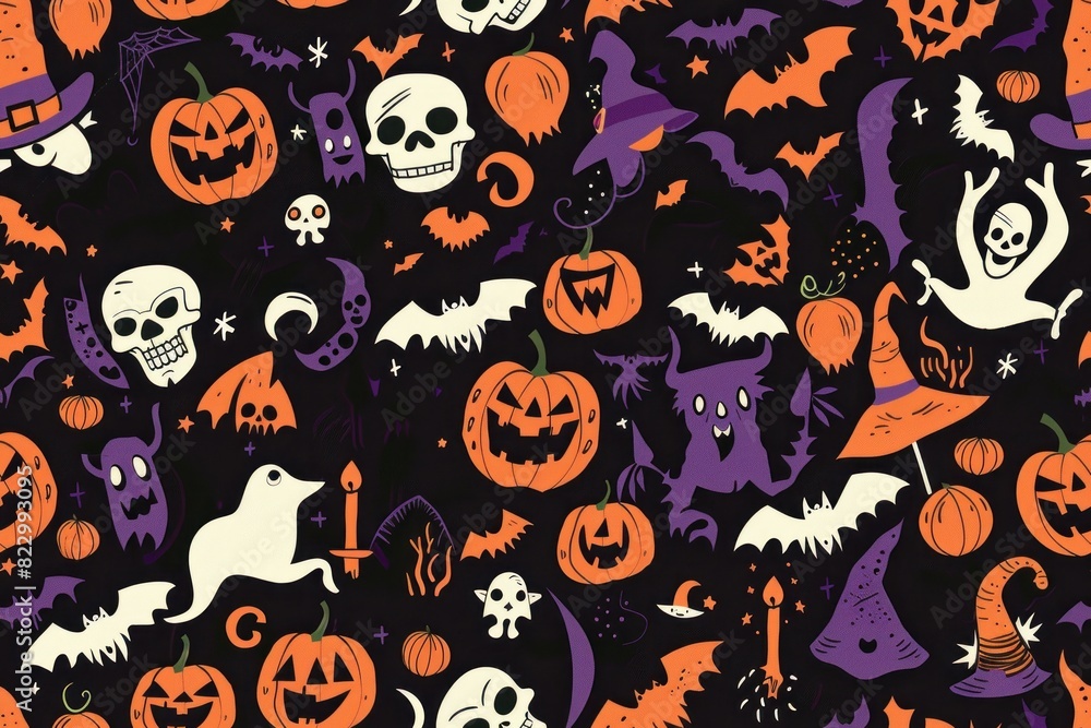Seamless Halloween Patterns with a Variety of Playfully Spooky Designs Seamless Halloween Patterns with a Variety of Playfully Spooky Designs