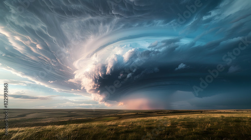 Dramatic supercell storm in southern Montana, perfectly spiralling updraft of a storm, USA photo