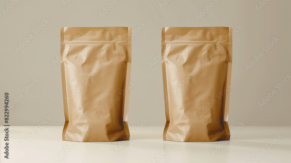 Mockup of two product paper bags with ziplock on isolated background Mockup of two product paper bags with ziplock on isolated background
