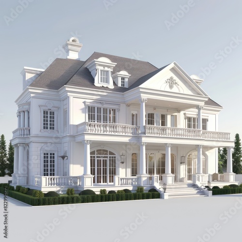 3d rendering of classic house on white background © Amien19