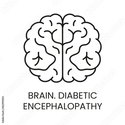 Brain diabetic encephalopathy line vector icon with editable stroke