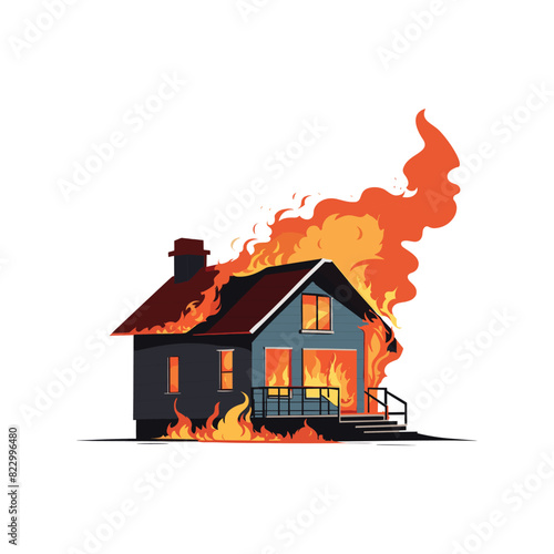 vector illustration of house fire