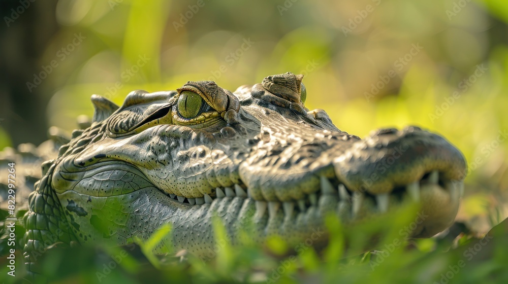 Fototapeta premium The Crocodile farm offers visitors a fascinating glimpse into the world of these ancient reptiles, behavior, and conservation efforts aimed at preserving their natural environments.