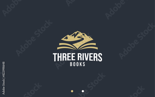 mountain with book logo design vector silhouette illustration