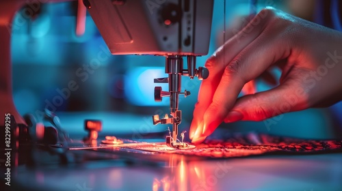 Close-up of Hands operating a sewing machine