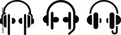 Print  Headset and Earphones Vector Icon Set - Solid Style