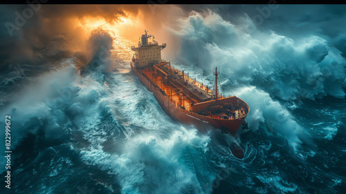 container ship in the ocean accident with a ship with containers floating very big waves around,generative ai