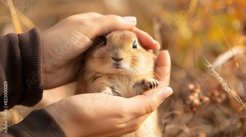 Close-up of Hands petting a small animal gently