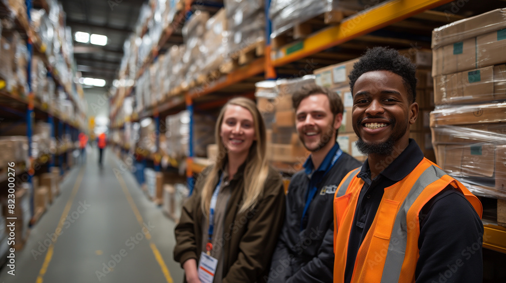 happy warehouse workers in the warehouse happy warehouse workers in the warehouse