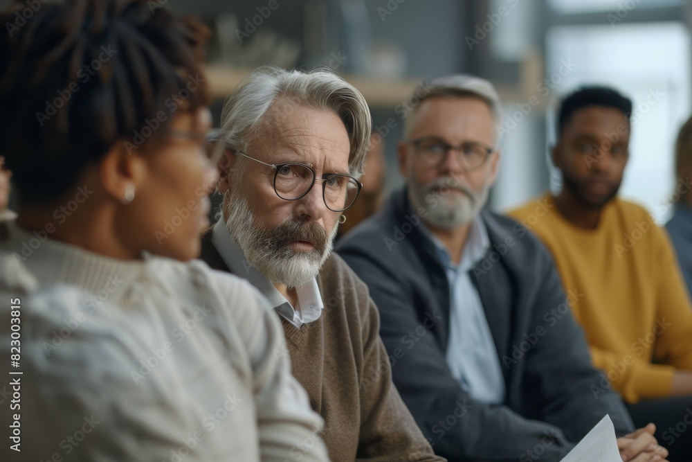 Group of diverse businesspeople working together in office. Selective focus. Group of diverse businesspeople working together in office. Selective focus.