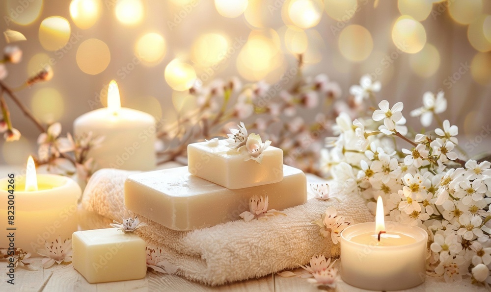 Spa Scene with Soap Bars, Candles, and Flowers
Spa Scene with Soap Bars, Candles, and Flowers