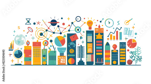 colorful Buildings of Education and Economy vector on white isolated background, Generative Ai