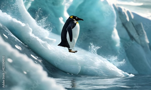 A close-up view of a penguin s feet paddling on the iceberg as it surfs the wave